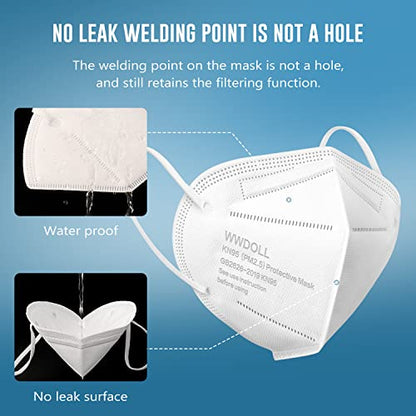 WWDOLL KN95 Face Mask 50 Pack, KN95 Masks 5-Layer Breathable Mask with Elastic Earloop and Nose Bridge Clip, Disposable Respirator Protection Against PM2.5 White - color: White