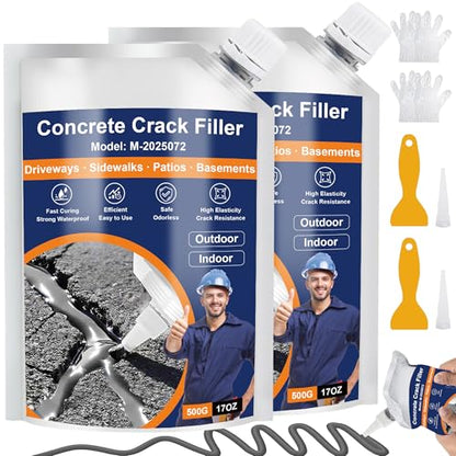 Concrete Crack Filler, 2 PCS Self-Leveling Cement Sealant, Quick-Drying Adhesive Repair for Driveways, Sidewalks, Patios, Outdoor Joint Filler, Gray - style: 35 oz