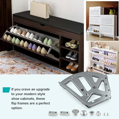 3 Layers Shoes Drawer Cabinet Hinges Flip Frames, Grey Shoe Cabinet Replacement Fittings Stainless Steel for Kitchen Living Room, 1 Pair - color: Gray, size: 3 Layers