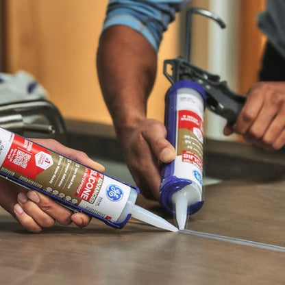 GE Advanced Silicone Caulk for Kitchen & Bathroom, Clear, 10 fl oz Cartridge, 1 Pack - 100% Waterproof Silicone Sealant, 5X Stronger Adhesion, Shrink & Crack Proof - color: Clear, size: Pack of 1