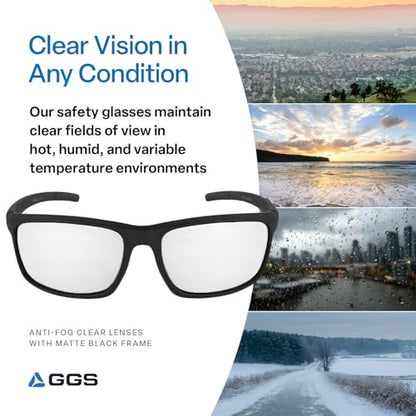 Bullhead Safety Eyewear Pompano Glasses - Anti-Fog, Lightweight, Impact/Scratch Resistant, UV Blocking Sunglasses for Cycling, Fishing, Driving, Clear/Matte Black - color: Clear Lens, Matte Black Frame, style: Anti-fog