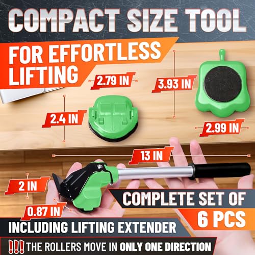 Furniture Jack Lifter Tool – Heavy Furniture Lifter with Wheels and Tool for Moving Appliances, Load Capacity Up to 660 Lbs – Glides Smoothly on Wood, Tile, Laminate, and Other Hard Floor Surfaces - color: Green