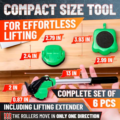 Furniture Jack Lifter Tool – Heavy Furniture Lifter with Wheels and Tool for Moving Appliances, Load Capacity Up to 660 Lbs – Glides Smoothly on Wood, Tile, Laminate, and Other Hard Floor Surfaces - color: Green