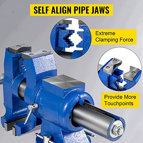 VEVOR Bench Vise 6 Inch, Double Swivel Rotating Heavy Duty Vise Head/Body Rotates 360°,Pipe Vise Bench Vices 30Kn Clamping Force,for Clamping Fixing Equipment Home or Industrial Use - size: 5 Inch