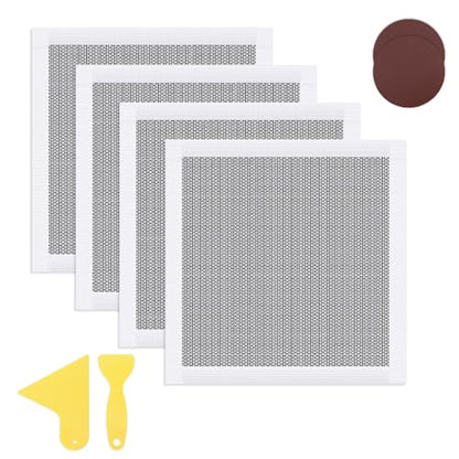 4 Pack 11.8 x 11.8in Drywall Repair Kit Self Adhesive, Fiberglass Mesh over Aluminum Sheet Drywall Patch for Wall Ceiling Large Hole Repair with 2 Sandpaper & 2 Scraper
