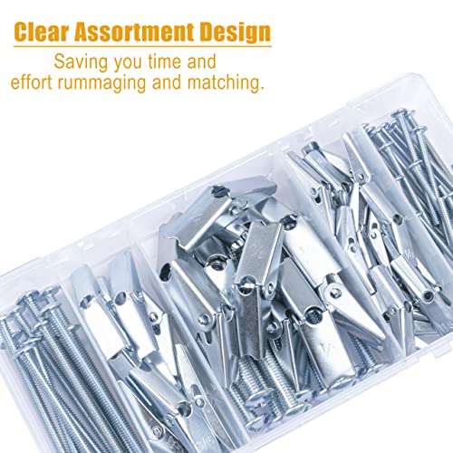 KURUI Hollow Wall Anchors Assorted Kit, 44Pc Heavy Duty Toggle Bolts and Wing Nut Kit, Drywall Anchors Assortment Set, Butterfly Anchors for Hanging Picture Curtain Rod Plant (1/8in, 3/16in, 1/4in) - style: 44 Pack