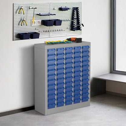 Yeeoy 60 Drawers Parts Cabinet, Bolt and Nut Tool Storage Cabinet, Steel Parts Organization Shelves with ABS Material Drawer & Labels for Tool Hardware Storage, Grey - size: 60 Drawers