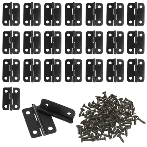 Murtenze 24Pcs Black Butt Hinge, 1 inch x 3/4 inch Metal Foldable Door Hinges for Cabinet Door Closet, Stylish and Durable with Screws - color: Black, size: 1 Inch - 24PCS