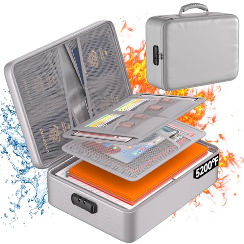 DocSafe 5200°F Document Organizer with Lock,Upgraded Heat Insulated Fireproof＆Waterproof Box 8 Layers File Organizer,Portable Home Travel Safe Storage for Important Documents, Files,Silver (Soft) - color: Silver, size: 15"x11"x4.1"