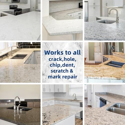 Marble and Granite Repair kit Porcelain Marble Stone and Quartz Countertops Repair kit for Chips Dents Cracks Holes Scratchs, Fix Chipped Edges Corners, Reattaches or rebuilds Missing Pieces
