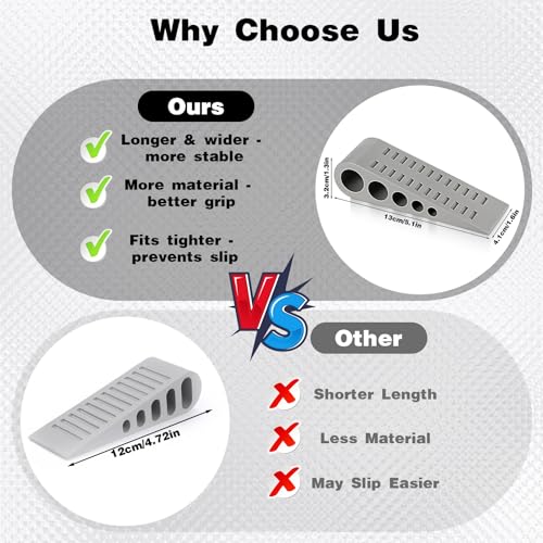 12 Pcs Rubber Door Stoppers, Extended Thickened Grey Anti Slip Door Stop Wedge with Holder No-Pinch Heavy Duty Doorstop for Home, Classroom, Office