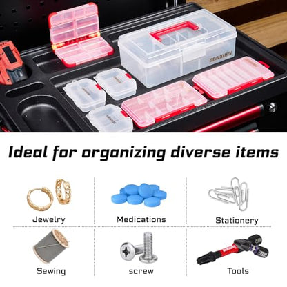Geinxurn Plastic Tools Box Set, 7Pieces Red Transparent Portable Storage Case for Various Tools and Small Parts Accessories Storage Organizer - style: Rdbox-Mixed