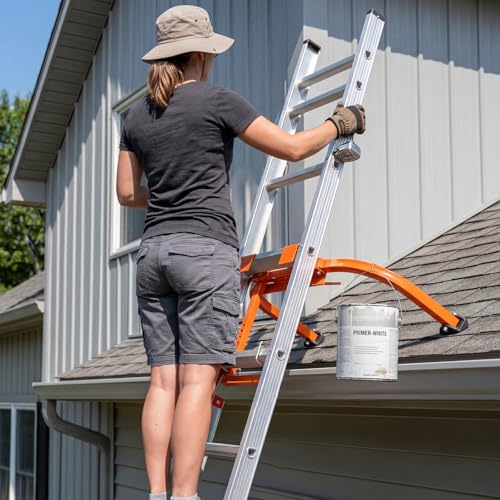 Ladder Stabilizer with Tool Tray & Hook, Heavy Duty Steel Extension Ladder Stabilizer for Roof Gutter/Wall, Stable Ladder Standoff with Wing Span and Non-Slip Rubber Feet, Ladder Accessories