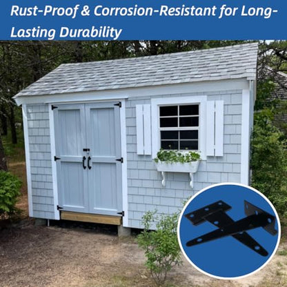 6 Inch Heavy Duty Door Hinges, 4 Pack Black T Strap Hinges, 2.4mm Thick Steel, 7.6 oz Each, Powder Coated, Screws Included, for Wood & Metal Doors, Shed Door Hinges & Gate Hinges, Outdoor - size: 6in-4pcs