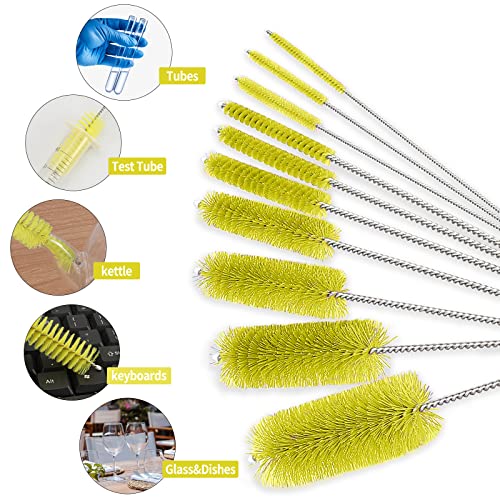 CiaraQ Bottle Cleaning Brushes, 8 Inch Nylon Tube Brush Set, Cleaner for Narrow Neck Bottles Cups with Hook, Set of 10pcs. - color: Yellow, size: 8.0 Inch (10pcs)