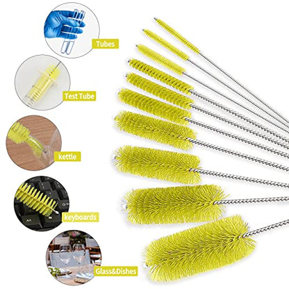 CiaraQ Bottle Cleaning Brushes, 8 Inch Nylon Tube Brush Set, Cleaner for Narrow Neck Bottles Cups with Hook, Set of 10pcs. - color: Yellow, size: 8.0 Inch (10pcs)