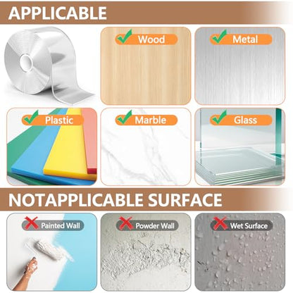 Strong Double Sided Tape Heavy Duty Widely, No Residue Clear Double Sided Mounting Tape,Two Sided Adhensive Nano Tape for Walls,Carpet,Posters,Dorm Room Essentials Teacher Must Haves - size: 1.97” x 16.4'