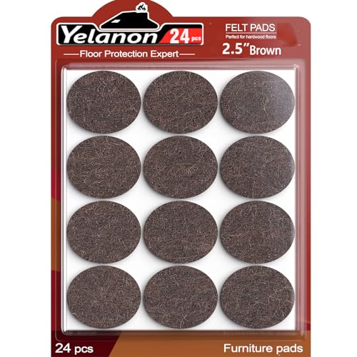 Yelanon Felt Furniture Pads for Hardwood Floors -24 Pcs 2.5" Premium Felt Pads for Chair Legs, Floor Protectors for Furniture, Brown - size: 24pcs Brown Round