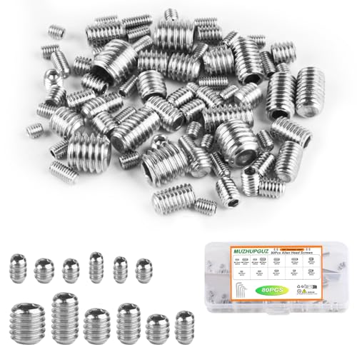 80 pcs Set Screws, Set Screws Assortment Kit, Grub Screws M3 M4 M5 M6 M8 for Home Repair, Repair Furniture, Electronic Product, Install Door Lock, DIY, Fixtures, 12 Sizes - size: 12Size（80pcs Stainless Steel）