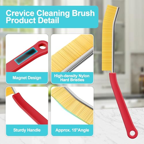 JOYMOOP 4 Pack Crevice Cleaning Brush, Red Hard Bristle Grout Brush, House Cleaning Supplies, Magnetic Gap Cleaning Brush for Kitchen, Bathroom, Window, Toilet, Multifunctional Cleaning Tools - color: Red, size: 4 Pack