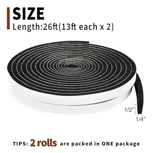 Yotache Open Cell Self-Adhesive Foam Seal Tape 1/2" x1/4", Weather Stripping for Door Insulation, Soundproof, Weatherstrip, 13 FT x 2Pcs - size: (0.5"×1/4") 26FT