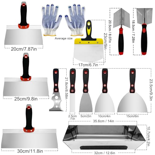 13 Pcs Drywall Knife Set, Putty Knives Kit with Mud Pan, 1”2”4”6” Spackle Knife, 7”8”10”12” Taping Knife, 3” Painter Scraper, Inside & Outside Corner Trowel Hand Tools - size: Drywall Knife Set, 13pcs
