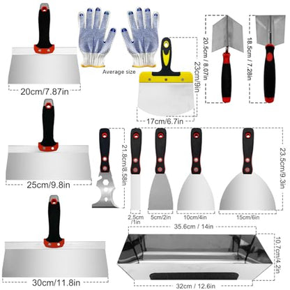 13 Pcs Drywall Knife Set, Putty Knives Kit with Mud Pan, 1”2”4”6” Spackle Knife, 7”8”10”12” Taping Knife, 3” Painter Scraper, Inside & Outside Corner Trowel Hand Tools - size: Drywall Knife Set, 13pcs