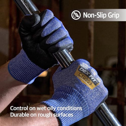DEX FIT Level A8 Steel Cut Resistant Gloves Cru953, 3D-Comfort Stretchy Fit, Power Grip, Thin, Touch-Screen Compatible, Durable, Machine Washable; Steel Blue L 1 Pair - color: A8 Blue, size: Large