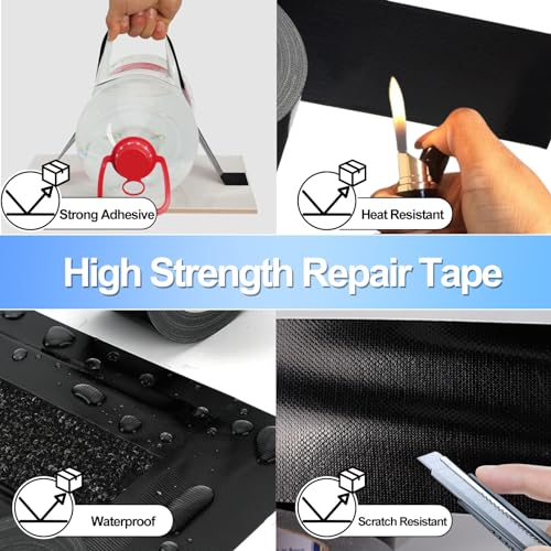 4.5Inch × 40FT RV Awning Repair Tape with Scissors, Outdoor Heavy Duty Repair Tape for Tarp, Tent, Boat Cover, Canvas, Sail Tape, Waterproof, UVproof and Heat-Resistant Tear Repair Pctch Kit - color: Black