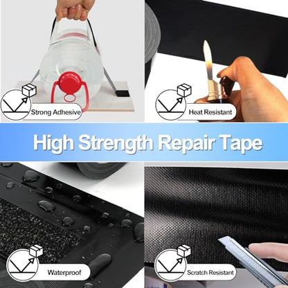 4.5Inch × 40FT RV Awning Repair Tape with Scissors, Outdoor Heavy Duty Repair Tape for Tarp, Tent, Boat Cover, Canvas, Sail Tape, Waterproof, UVproof and Heat-Resistant Tear Repair Pctch Kit - color: Black