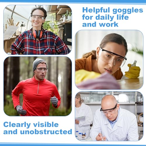 Treela 50 Pcs Safety Goggles Bulk Anti-Fog Glasses with Adjustable Temples and Wraparound Lenses Scratch Resistant Safety - color: Clear