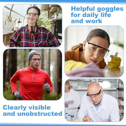 Treela 50 Pcs Safety Goggles Bulk Anti-Fog Glasses with Adjustable Temples and Wraparound Lenses Scratch Resistant Safety - color: Clear