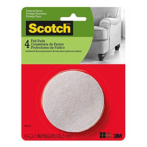 Scotch Felt Furniture Pads 4 PCS Furniture Pads for Hardwood Floors, Round, Beige, 3" Diameter - color: Beige
