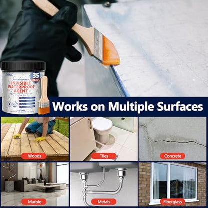 Transparent Waterproof Coating, 35 Oz Invisible Waterproof Agent, Water-Based Waterproof sealant for Roofs, Walls, Gardens, Terraces, Indoor & Outdoor Use - size: 35 FL OZ