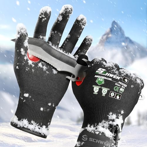 Schwer FreezeGuard Winter Work Gloves for Men and Women, ANSI A6 Cut Resistant Gloves With Super Grip, Freezer Glove for Work, Touchscreen, Thermal Insulated, PR3388, Black Knight (L, 1 Pair) - color: Winter Black A6, size: Large