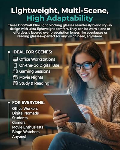 Fit Over Blue Light Blocking Glasses, Relieve Eye Fatigue & Reduce Headaches, Lightweight Oversized Wraparound Design, Ideal for Office Work Digital Use Movie Nights Study Reading