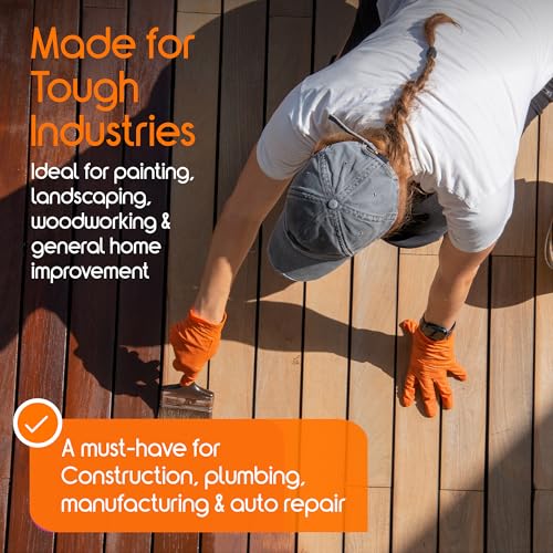 Inspire Heavy Duty Orange Nitrile Gloves | ULTRA 8 Mil Diamond Textured Grip | Industrial Mechanic Disposable Cleaning Gloves - size: Medium