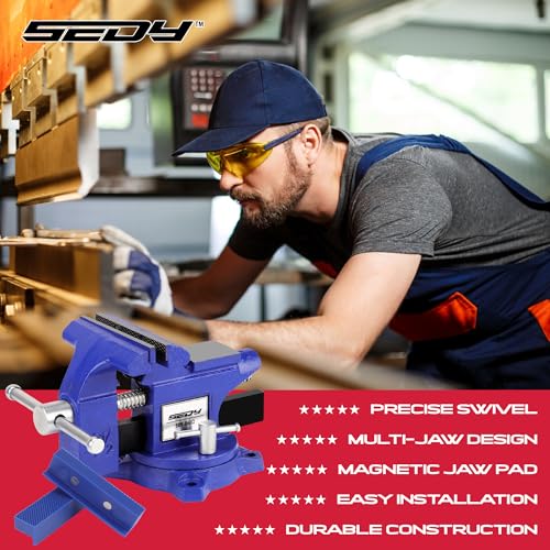 Heavy Duty Bench Vise 4.5 Inch: Table Clamp Woodworking Vice Press Drill Tools Workbench Wood Metal Pipe Work Shop Block Swivel Slide Cross Welding Machine Kit Milling Grip Precision Magnetic Jaw Pad - style: 4.5" Multi-Purpose + Magnetic Pads