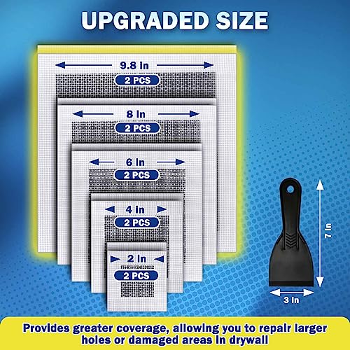 Seloom Drywall Repair Kit Upgraded Size, 2/4/6/8/10 Inch Drywall Patch Kit Large Hole, Self Adhesive Fiberglass Mesh Wall Patch Quick Repair for Damaged Drywall Ceiling - size: 2/4/6/8/10in