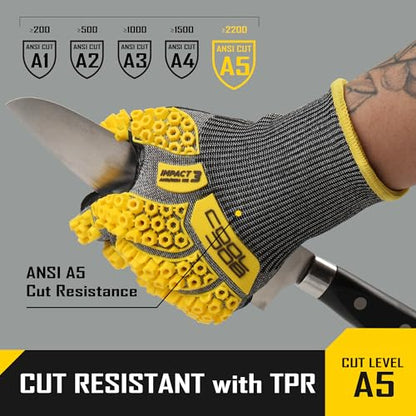 COOLJOB A5 Cut Resistant Gloves with Impact Resistant TPR, Touchscreen Nitrile Dipped Safety Work Gloves with Grip, 1/3 Pair - color: Yellow (1 Pair), size: X-Large