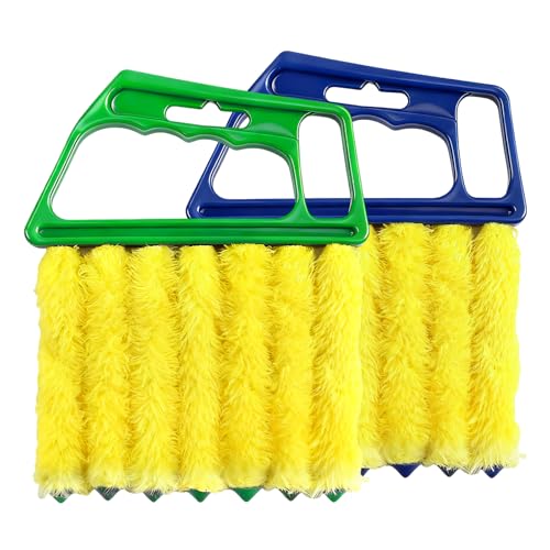 2 PCS Blind Cleaner Duster Tool, 7 Finger Handheld Duster Window Shutters Dusting Cleaner Brush, Washable Mini Blinds Dust Cleaning Tools for Car Air Conditioner Vent (Blue+Green) - color: Blue+green