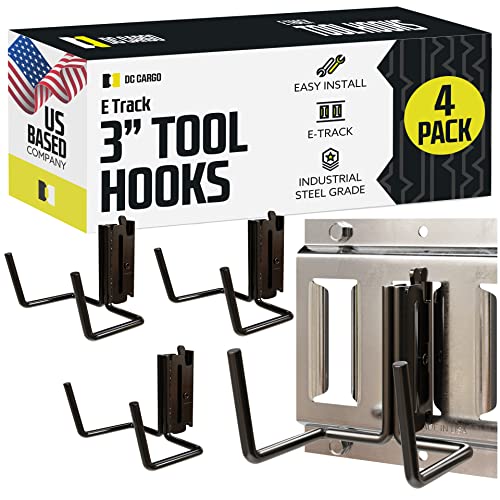 DC Cargo Mall Dual Arm Tool Hook Hanger E Track Accessories 3" Deep (4 Pack) - Garage Wall Mount, Truck, Enclosed Trailer, Storage ETrack System - size: 4 Pack