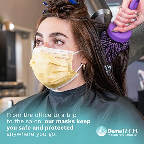 DEMETECH ASTM Level 3 Protective 3-Layer Face Mask, Ear-Loop Style, Adult Mask - color: Yellow - 50 Pack