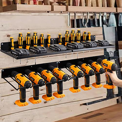 UU-Major Power Tool Organizer with Charging Station,Drill Holder Wall Mount,Garage Storage Shelves for Organization and Storage,Heavy Duty Pegboard Wall Organizer Set Solid Metal Black 2 Pack 4 Set… - style: 2shelf+2rack