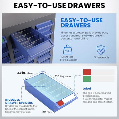 75 Drawer Heavy Duty Parts Cabinet,2mm Steel Frame & ABS Drawers with Labels/Divider,550Lbs Nut Bolt Screw Organizer for Workshop,Garage,Hardware Storage - size: Parts Cabinet：26" X 9" X35 inch