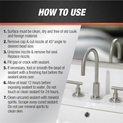 DAP 100% Silicone Rubber Kitchen, Bath & Plumbing Bath Sealant, Clear, 2.8 Oz (7079800751)