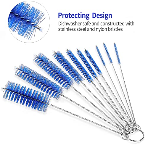 CiaraQ Bottle Cleaning Brushes, 8 Inch Nylon Tube Brush Set, Cleaner for Narrow Neck Bottles Cups with Hook, Set of 10pcs. - color: Navy Blue, size: 8.0 Inch (10pcs)