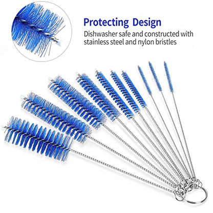 CiaraQ Bottle Cleaning Brushes, 8 Inch Nylon Tube Brush Set, Cleaner for Narrow Neck Bottles Cups with Hook, Set of 10pcs. - color: Navy Blue, size: 8.0 Inch (10pcs)