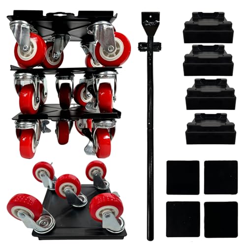 Furniture Dolly Set 5 Wheels Heavy Duty,6.3" Carbon Steel Panel Dolly, 360°Rotatable Rubber Universal Wheels,Non-Slip Sliders&Lifter,3300Lbs Load Capacity,Furniture Lifter for Sofa, Piano,Appliances - size: 6.3x6.3 IN