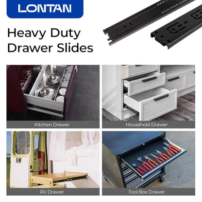 LONTAN Full Extension Ball Bearing Drawer Slides 8 10 12 14 16 18 20 22 24 Inch Heavy Duty Side Mount File Cabinet Rails Dresser Runner Kitchen Cabinet Drawer Glides,12 Inch,1 Pair,Black - color: Black, size: 12 Inch - Drawer Slide